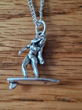NWT Tibetn Silver Surfer Girl Necklace Pendant